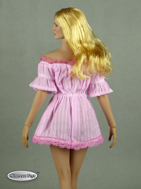 Nouveau Toys 1/6 Scale Female Pink Lace Off-Shoulder Romper Mini Dress